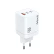 BWOO Fast 65W GaN hálózati töltő CDA147 2xUSB-C, 1xUSB-A, fehér