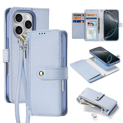 Dux Ducis Lawa iPhone 16 Pro Leather Case Detachable Magnetic Wallet tok, kék