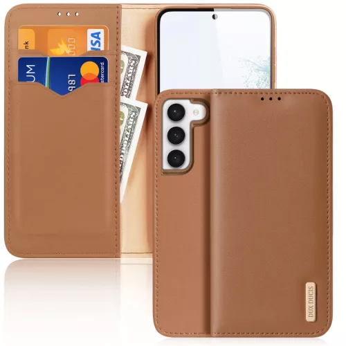 Dux Ducis Hivo Samsung Galaxy S23 Plus eredeti bőr oldalra nyíló tok RFID blokkolás, barna