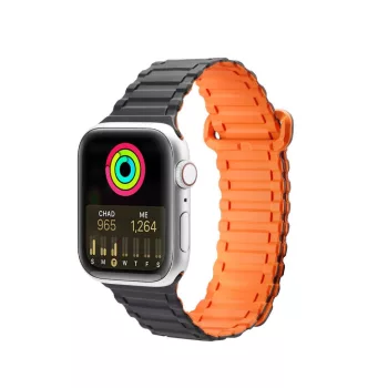   Dux Ducis óraszíj (Armorozott verzió) Apple Watch SE óraszíj, 9, 8, 7, 6, 5, 4, 3, 2, 1 (41, 40, 38 mm) szilikon mágneses szalag karkötő, fekete, narancssárga
