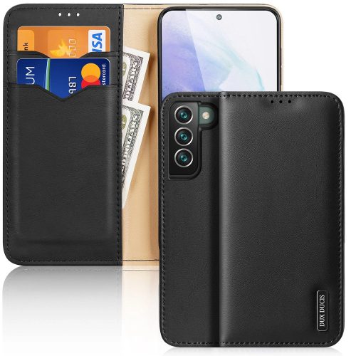 Dux Ducis Hivo Leather Flip Cover eredeti bőr oldalra nyíló tok kártyatartóval Samsung Galaxy S22 Plus, fekete