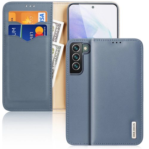 Dux Ducis Hivo Leather Flip Cover eredeti bőr oldalra nyíló tok kártyatartóval Samsung Galaxy S22 Plus, kék