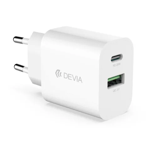 Devia hálózati töltő Smart PD 1x USB-C 1x USB 20W, fehér