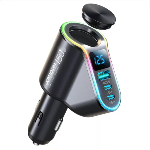 Joyroom fast autós töltő 4in1 USB-A QC3.0 / 2xUSB-C PD 150W, fekete (JR-CL21)
