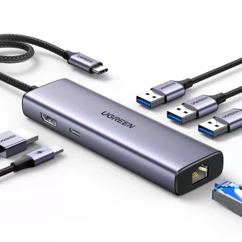   Ugreen HUB CM512 15598 6in1 USB-C 3x USB-A 3.0 / HDMI / RJ45 / USB-C PD, USB-HUB, szürke
