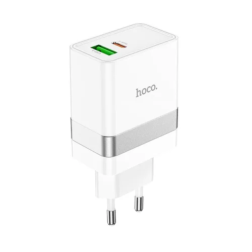 HOCO hálózati töltő USB A + Typ C PD QC3.0 3A 30W N21, fehér