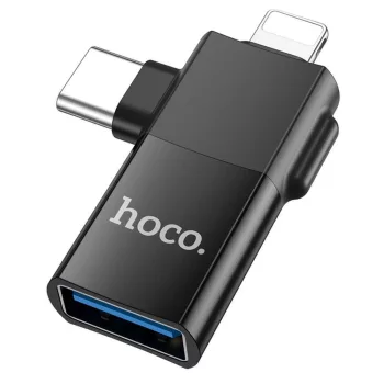   HOCO OTG USB-C - Lightning - USB 2Az 1-ben UA17, adapter, fekete