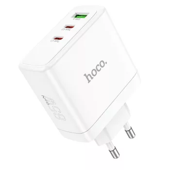   HOCO hálózati töltő 2 x Type C + USB A QC PD 65W GaN N30, fehér
