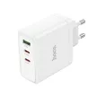 HOCO hálózati töltő 2 x Type C + USB A QC PD 65W GaN N30, fehér