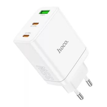   HOCO hálózati töltő 2 x Type C + USB A PD QC3.0 3A 35W N33, fehér