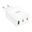 HOCO hálózati töltő 2 x Type C + USB A PD QC3.0 3A 35W N33, fehér