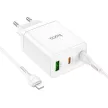 HOCO hálózati töltő 2 x Type C + USB A + kábel Type C to Lightning PD QC3.0 3A 35W N33, fehér