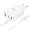 HOCO hálózati töltő 2 x Type C + USB A + kábel Type C to Lightning PD QC3.0 3A 35W N33, fehér