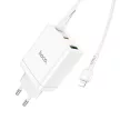 HOCO hálózati töltő 2 x Type C + USB A + kábel Type C to Lightning PD QC3.0 3A 35W N33, fehér