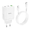 HOCO hálózati töltő 2 x Type C + USB A + kábel Type C to Lightning PD QC3.0 3A 35W N33, fehér