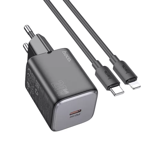 HOCO hálózati töltő Type C + kábel Type C to Lightning QC PD 20W N40, fekete