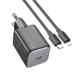 HOCO hálózati töltő Type C + kábel Type C to Lightning QC PD 20W N40, fekete
