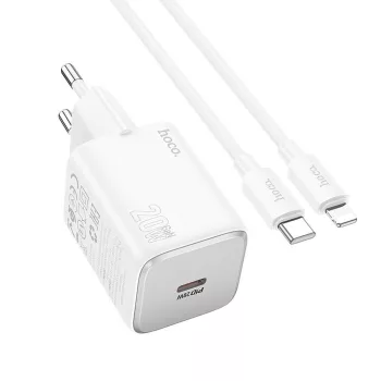   HOCO hálózati töltő Type C + kábel Type C to Lightning QC PD 20W N40, fehér