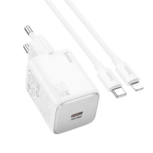 HOCO hálózati töltő Type C + kábel Type C to Lightning QC PD 20W N40, fehér
