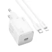 HOCO hálózati töltő Type C + kábel Type C to Lightning QC PD 20W N40, fehér