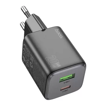   HOCO hálózati töltő USB A + Type C PD QC 3A 20W N41, fekete
