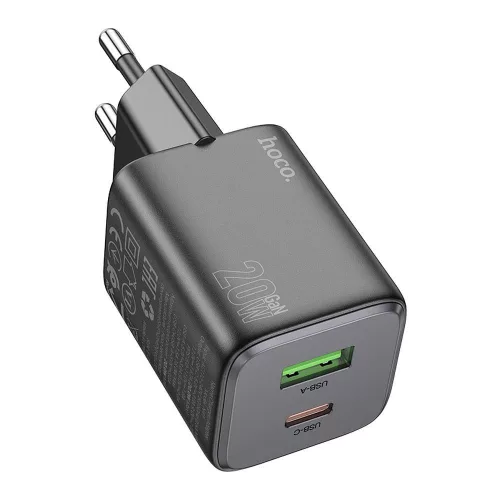 HOCO hálózati töltő USB A + Type C PD QC 3A 20W N41, fekete