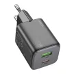 HOCO hálózati töltő USB A + Type C PD QC 3A 20W N41, fekete