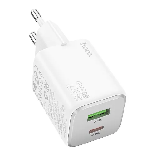 HOCO hálózati töltő USB A + Type C PD QC 3A 20W N41, fehér