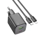HOCO hálózati töltő USB A + Type C + kábel Type C to Lightning PD QC 3A 20W N41, fekete