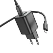 HOCO hálózati töltő USB A + Type C + kábel Type C to Lightning PD QC 3A 20W N41, fekete
