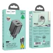 HOCO hálózati töltő USB A + Type C + kábel Type C to Lightning PD QC 3A 20W N41, fekete