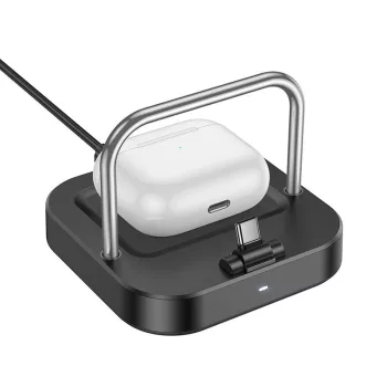   HOCO asztali hálózati töltő 2in1 Type C + wireless charging 5W PD QC 3A 30W CQ16B, fekete