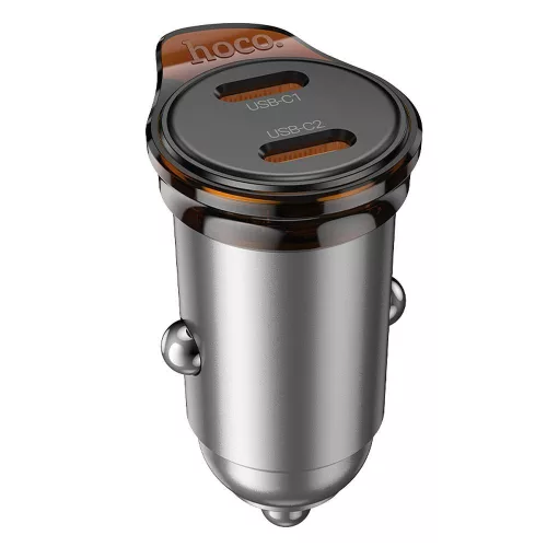 HOCO autós töltő 2 x Type C PD QC3.0 45W NZ16B, metálszürke