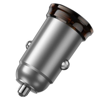   HOCO autós töltő 2 x Type C + kábel Type C to Lightning PD QC 45W NZ16B, metálszürke