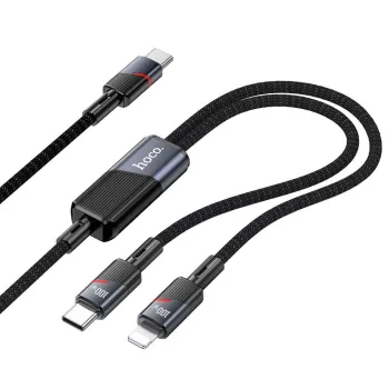   HOCO 2in1 Type-C - Type-C + Lightning 5A 100W, U139, 1,2m, kábel, fekete