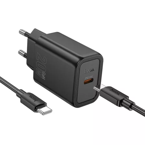HOCO hálózati töltő Type C + kábel Type C to Type C PD QC 20W N60, fekete