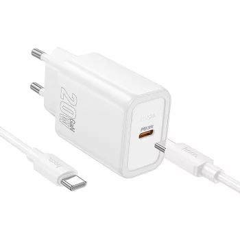   HOCO hálózati töltő Type C + kábel Type C to Type C PD QC 20W N60, fehér