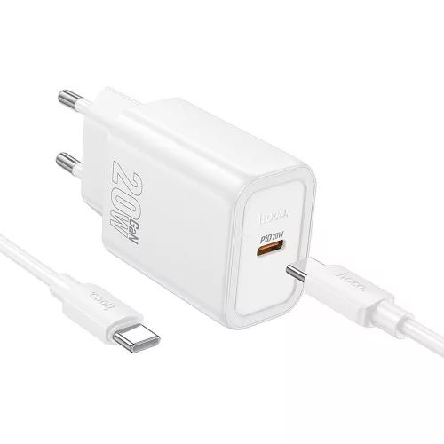 HOCO hálózati töltő Type C + kábel Type C to Type C PD QC 20W N60, fehér