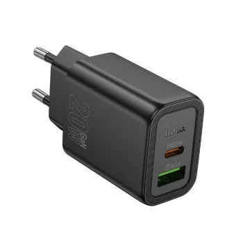   HOCO hálózati töltő USB A + Type C PD QC3.0 3A 20W N61, fekete