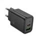 HOCO hálózati töltő USB A + Type C PD QC3.0 3A 20W N61, fekete