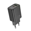 HOCO hálózati töltő USB A + Type C PD QC3.0 3A 20W N61, fekete