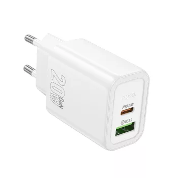   HOCO hálózati töltő USB A + Type C PD QC3.0 3A 20W N61, fehér
