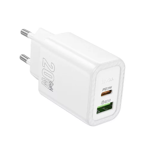 HOCO hálózati töltő USB A + Type C PD QC3.0 3A 20W N61, fehér
