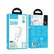 HOCO hálózati töltő USB A + Type C PD QC3.0 3A 20W N61, fehér
