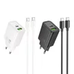 HOCO hálózati töltő USB A + Type C + kábel Type C to Lightning PD QC3.0 3A 20W N61, fekete