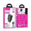 HOCO hálózati töltő USB A + Type C + kábel Type C to Lightning PD QC3.0 3A 20W N61, fekete