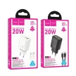 HOCO hálózati töltő USB A + Type C + kábel Type C to Lightning PD QC3.0 3A 20W N61, fekete