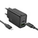 HOCO hálózati töltő USB A + Type C + kábel Type C to Type C PD QC3.0 3A 20W N61, fekete