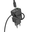 HOCO hálózati töltő USB A + Type C + kábel Type C to Type C PD QC3.0 3A 20W N61, fekete