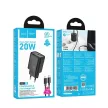 HOCO hálózati töltő USB A + Type C + kábel Type C to Type C PD QC3.0 3A 20W N61, fekete